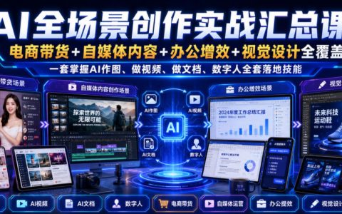 从0到1吃透AI全场景创作实战：电商带货、自媒体、办公增效、视觉设计全覆盖，一套搞定作图/视频/文档/数字人