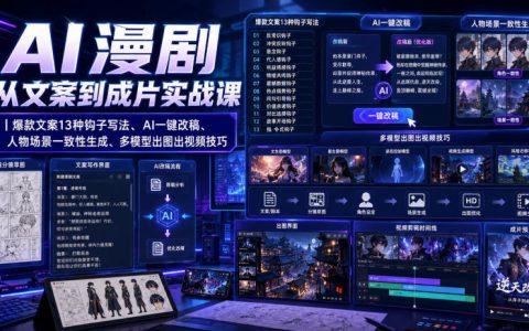 保姆级AI漫剧全流程实战：从文案到成片，13种爆款钩子+AI一键改稿+人物场景一致性+多模型出图出视频