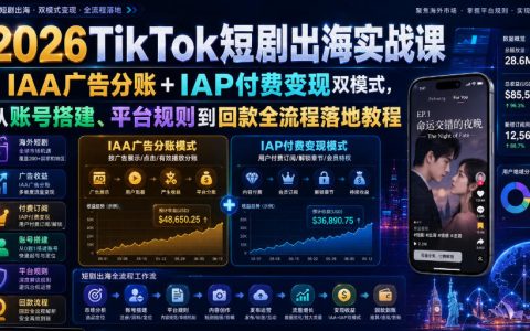 2026版TikTok短剧出海实操指南：IAA广告分账+IAP付费双模式变现，从账号搭建到平台规则与回款全流程