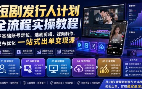 保姆级短剧发行全流程：从零基础账号定位到选剧剪辑、视频制作与发布优化的一站式出单变现指南
