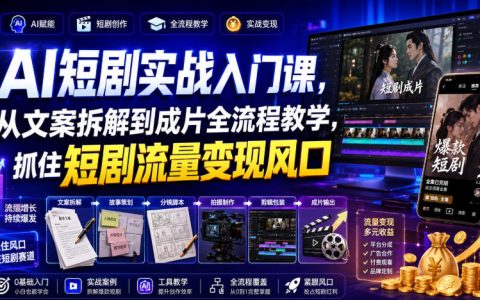 保姆级AI短剧实战入门课：从文案拆解到成片全流程实操，抓住短剧流量变现风口