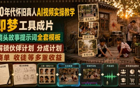 从0到1做80年代怀旧真人AI视频：即梦成片实操＋镜头故事提示词全套模板，解锁伙伴计划分成、商单、收徒等多重收益