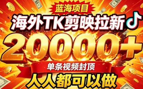 海外TK拉新最新玩法：只用剪映，零经验零粉也能做，单条视频收益可达2万+