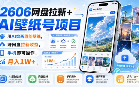 2606网盘拉新+AI壁纸号实操：手机用AI画原创壁纸，拿拉新收益，月入1W+
