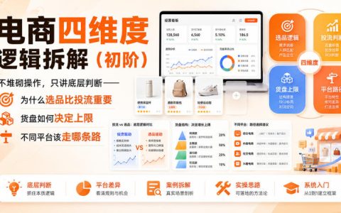 电商四维入门（初阶）：不堆操作，讲清底层逻辑——选品为何胜过投流、货盘如何定上限、不同平台怎么走