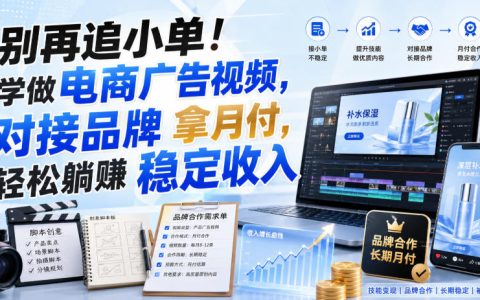 别再追小单！学电商广告视频，对接品牌拿月付，如何躺赚稳定收入？