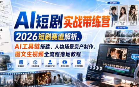 AI短剧从0到1：2026短剧赛道解析、AI工具链搭建、人物场景资产制作与图文生视频全流程实战