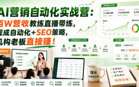 AI营销自动化实战营：百W营收教练直播带练，现成自动化+SEO打法，机构老板如何直接赚？（附原创双语字幕）