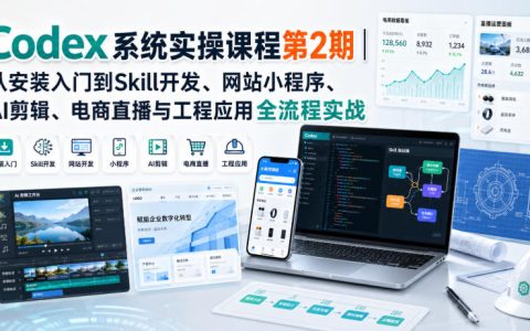 从0到1玩转Codex第2期：安装入门、Skill开发、网站小程序、AI剪辑、电商直播到工程应用的全流程实战