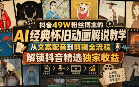 49万粉丝抖音博主手把手教你用AI做怀旧动画解说：文案、配音到剪辑全流程，解锁精选独家收益