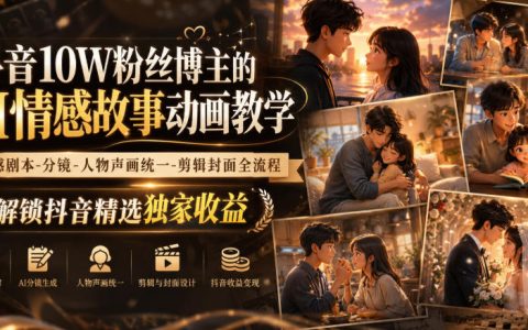 从0到1做AI情感故事动画：10万粉丝博主手把手教你灵感/剧本/分镜/声画统一/剪辑封面全流程，解锁抖音精选独家收益