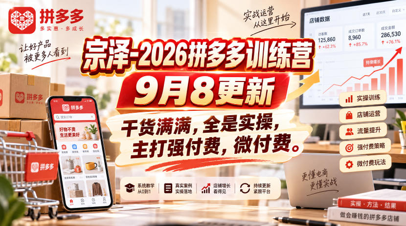 宗泽-2026拼多多训练营9月8更新，干货满满，全是实操，主打强付费，微付费