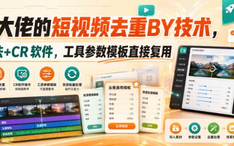 短视频去重搬运实战指南：手法解析+CR软件上手，工具参数模板可直接套用