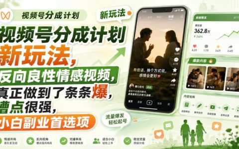 视频号分成计划新玩法：反向良性情感视频，为什么小白也能做到条条爆？