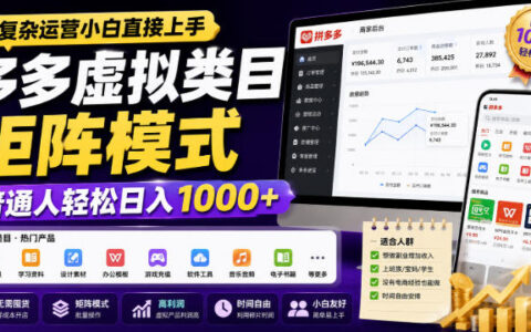 不会运营也能干：多多虚拟类目矩阵模式，普通人日入1000+的实操揭秘