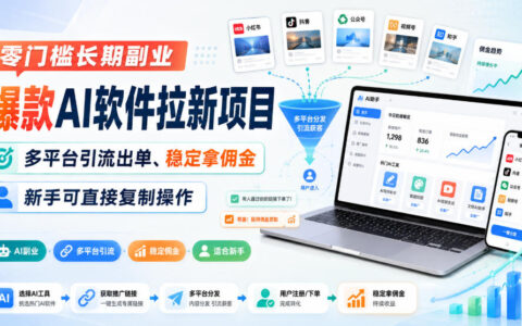 爆款AI软件拉新副业实操：零门槛多平台引流，稳定出单拿佣金，新手可复制