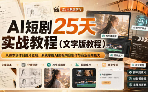 AI短剧25天实战文字教程：从脚本创作到成片变现，系统掌握AI影视内容制作与商业接单能力