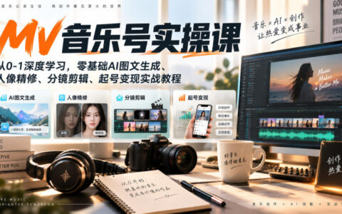 手把手教你从0到1做AI MV音乐号：零基础AI图文生成、人像精修、分镜剪辑到起号变现的实战全流程