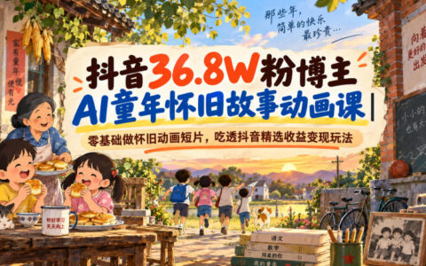 零基础如何用AI做童年怀旧动画短片，并吃透抖音精选收益？36.8万粉抖音博主的实战课