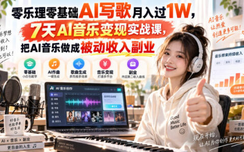 零基础不懂乐理也能靠AI写歌月入一万+？7天实战课教你把AI音乐做成被动副业