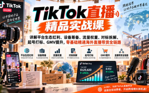 零基础如何从0到1精通TikTok海外直播带货？平台生态红利、设备筹备、流量权重、对标拆解、起号打标与GMV提升全链路实战