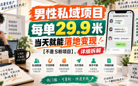 男性私域变现实操：29.9元一单，当天落地，非S粉项目，完整拆解