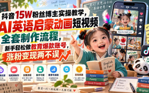 手把手教程：用AI做英语启蒙动画短视频，从0到1打造抖音教育爆款账号（15万粉博主实操，涨粉与变现全流程）