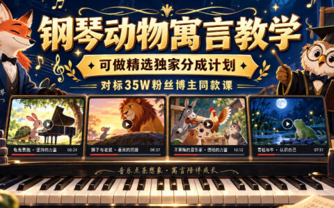 对标35W粉丝博主同款的钢琴动物寓言教学，如何入选精选独家分成计划