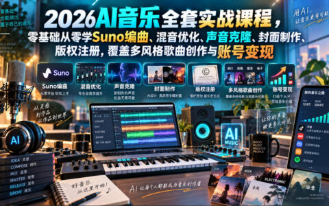 从0到1玩转Suno：AI音乐实战课教你编曲混音、声音克隆、版权注册，全覆盖多风格创作与账号变现（2026）