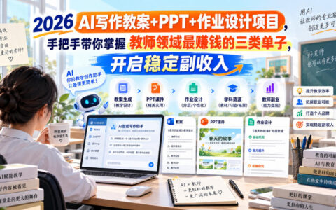 2026保姆级实操：用AI搞定教案+PPT+作业设计，拿下教师圈最赚钱三类单，稳定副业收入