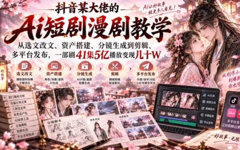 抖音大佬AI短剧/漫剧实操全流程：选文改文、资产搭建、分镜到剪辑与多平台发布，41集拿下5亿播放、变现数十万