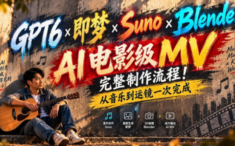 保姆级教程：用 GPT-6 × 即梦 × Suno × Blender 一次做出电影级 AI MV（从音乐到运镜全流程）