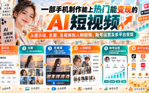 【无水印】一部手机做AI短视频：从提示词、生图/生视频到人物剧情与账号运营，手把手教你上热门并多平台变现