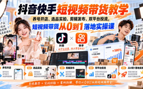 新手如何从0到1做抖音/快手短视频带货？养号开店、选品实拍、剪辑发布与双平台投流实操指南
