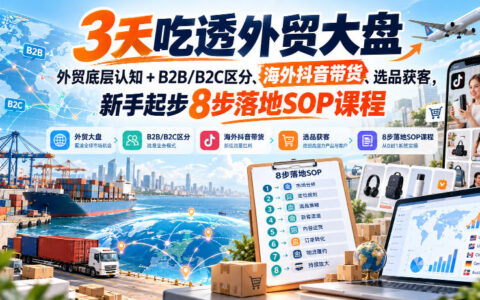 3天搞懂外贸全盘：底层认知、B2B/B2C区别、海外抖音带货与选品获客，新手8步SOP落地指南