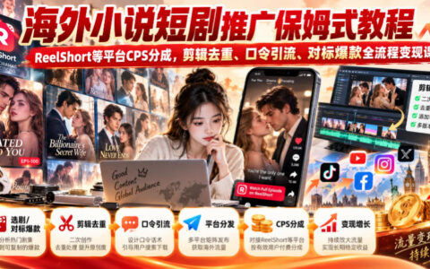 一文看懂海外小说短剧推广：ReelShort等平台CPS分成，剪辑去重、口令引流、对标爆款全流程变现