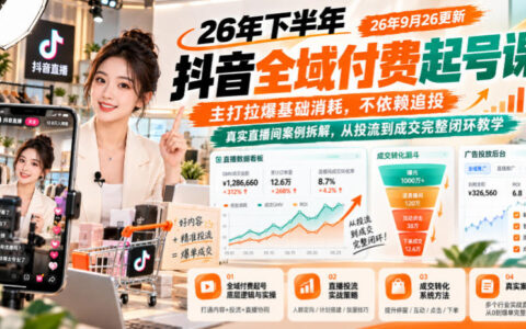 2026下半年抖音全域付费起号怎么做？9月26日更新：拉爆基础消耗、不靠追投的投流到成交闭环实操（含真实直播间拆解）