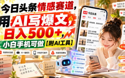 如何在今日头条情感赛道用AI写爆文，实现日入500+？小白用手机也能上手（附AI工具）