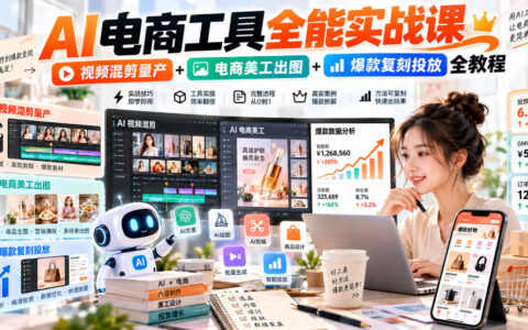 AI电商工具保姆级实战课：视频混剪量产、美工出图与爆款复刻投放全攻略