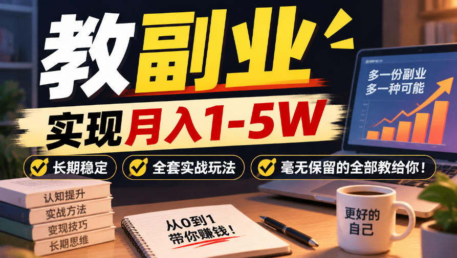 “教副业”实现月入1-5W,长期稳定,全套实战玩法毫无保留的全部教给你!【揭秘】