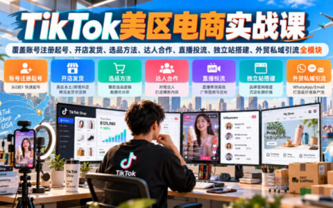 从0到1做TikTok美区电商：账号注册起号、开店发货、选品、达人合作、直播投流、独立站搭建与外贸私域引流全流程