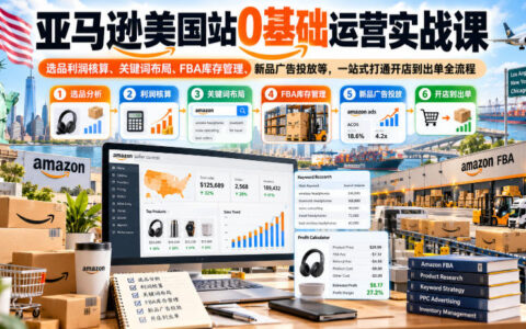 0基础入门亚马逊美国站：选品利润核算、关键词布局、FBA库存与新品广告，一站式打通开店到出单