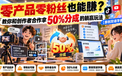 零产品零粉丝也能赚钱？与创作者合作拿50%分成的躺赢攻略