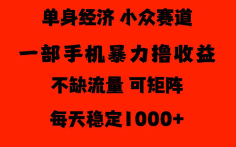 如何靠26年单身经济“暴利”在冷门赛道稳日入500-1000？低门槛大流量，小白也能轻松上手揭秘