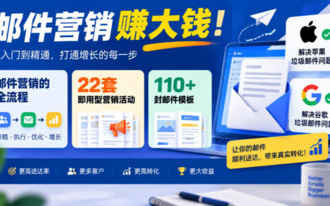 手把手教你用邮件营销赚大钱：全流程+22套即用活动+110封模板，还能解决苹果/谷歌垃圾邮件问题