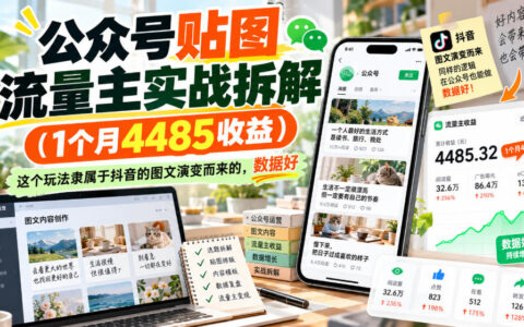从抖音图文演变来的公众号贴图流量主：1个月赚4485的实战拆解