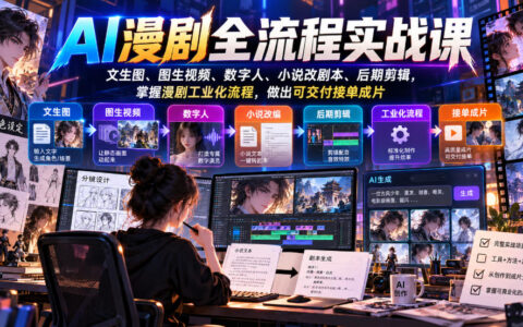 从零跑通AI漫剧工业化全流程：文生图、图生视频、数字人、小说改剧本到后期剪辑，一条龙做出可交付接单成片