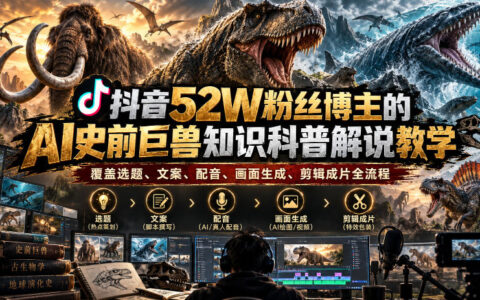 52万粉抖音博主如何用AI做史前巨兽科普解说？从选题到成片的全流程指南