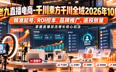 老九直播电商：一文看懂2026年10月千川乘方全域投流增长的核心玩法，精准起号、ROI控本、品牌推广与追投放量